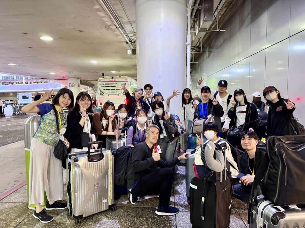 Student group at airport at night