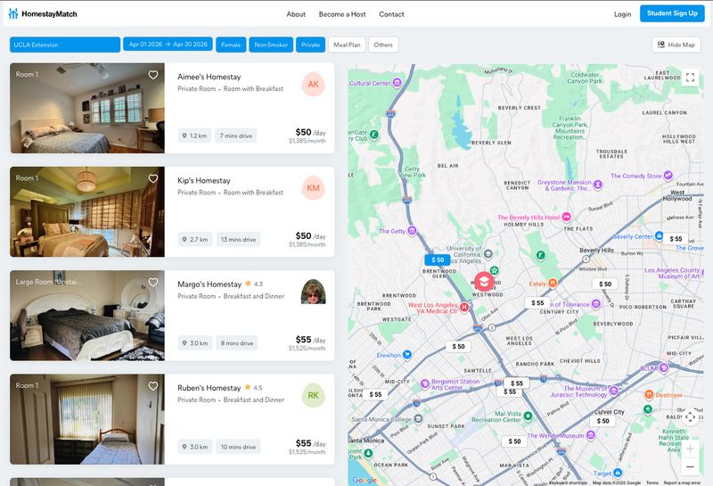 Browse homestays on HomestayMatch